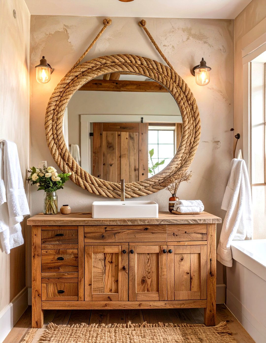 A Rope Framed Mirror for a Western Bathroom - 30 western bathroom ideas