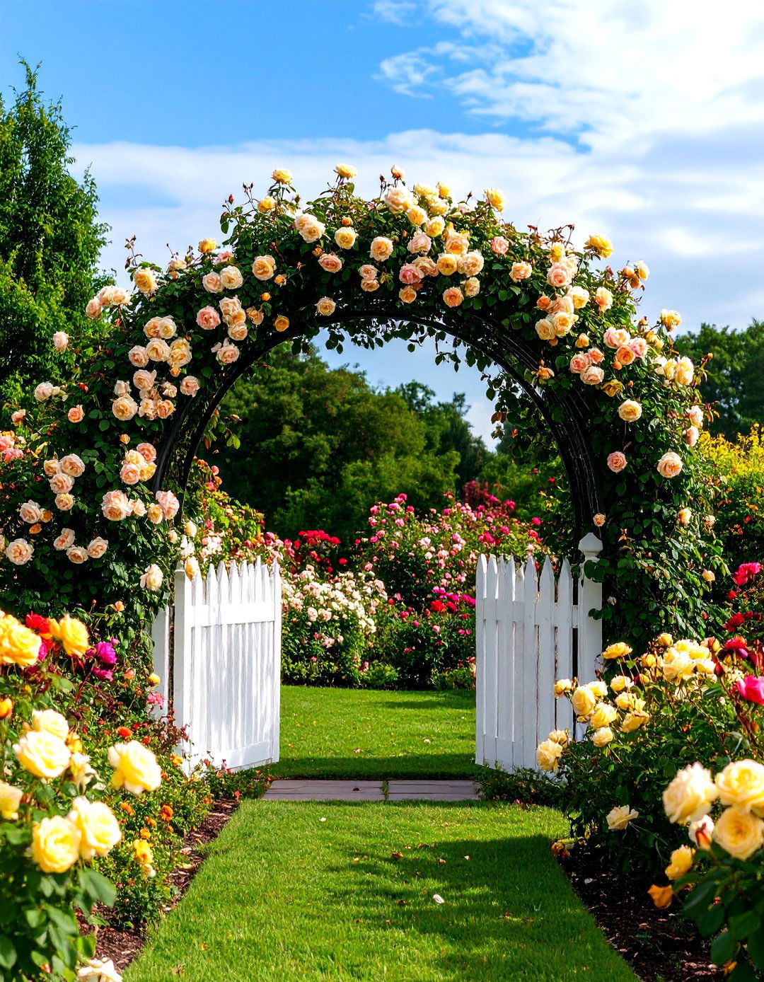 A Rose Garden Archway Over a Gate - 30 rose garden ideas