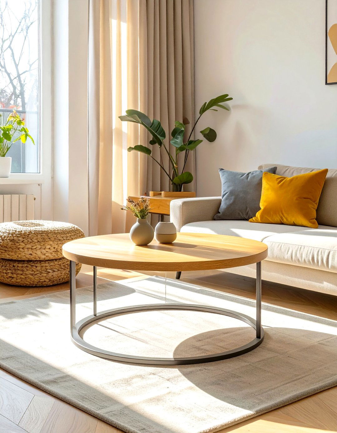 A Round Coffee Table to Improve Flow - 30 small narrow living room ideas