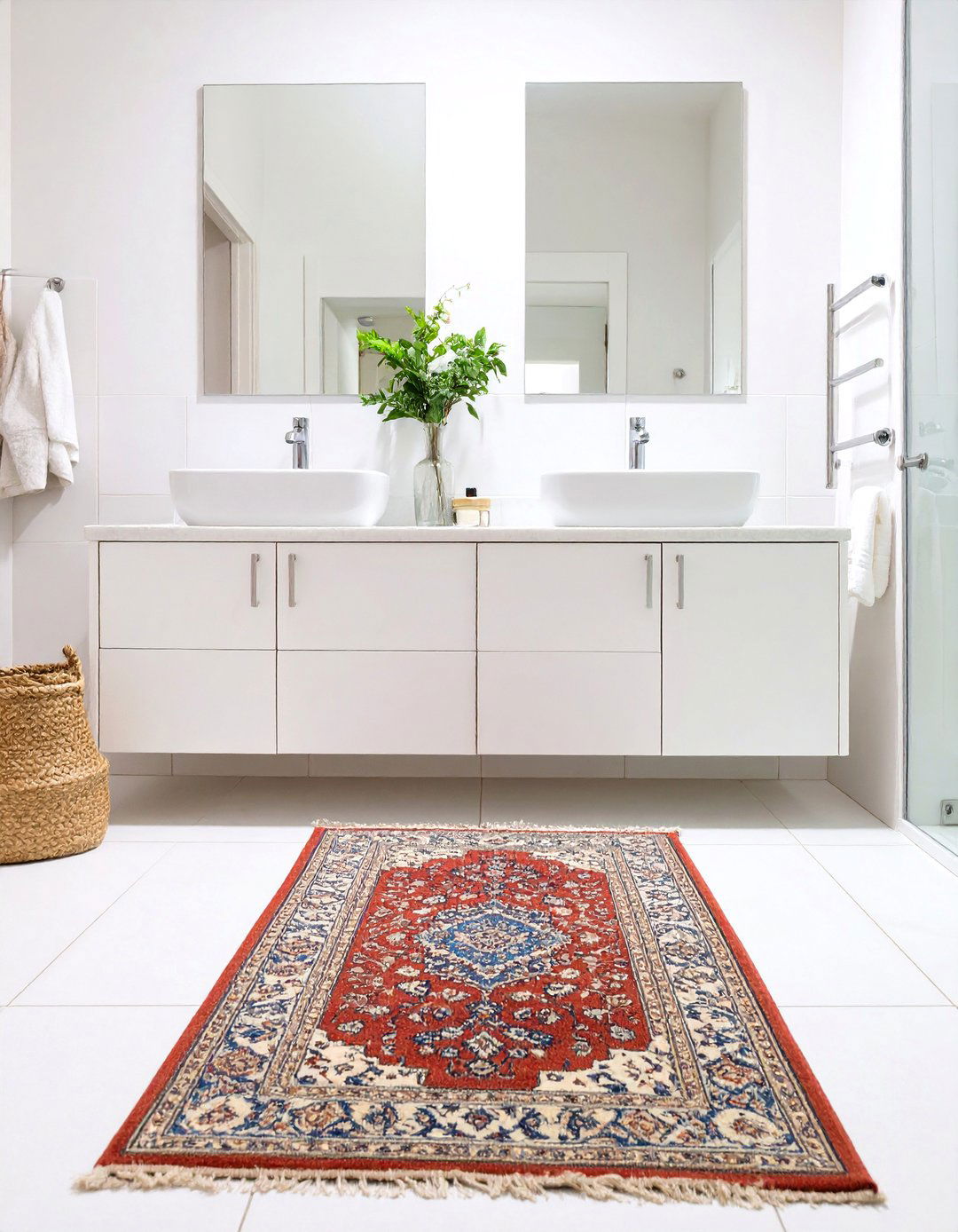 A Rug in the Bathroom for a Spa Like Feel - 30 how to use rugs in interior design ideas
