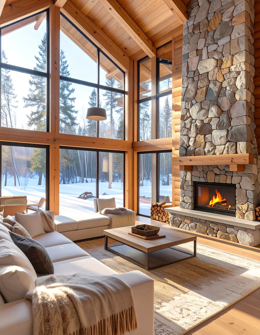 A Rustic Cabin with a Wall of Windows - 30 interior design with natural light ideas