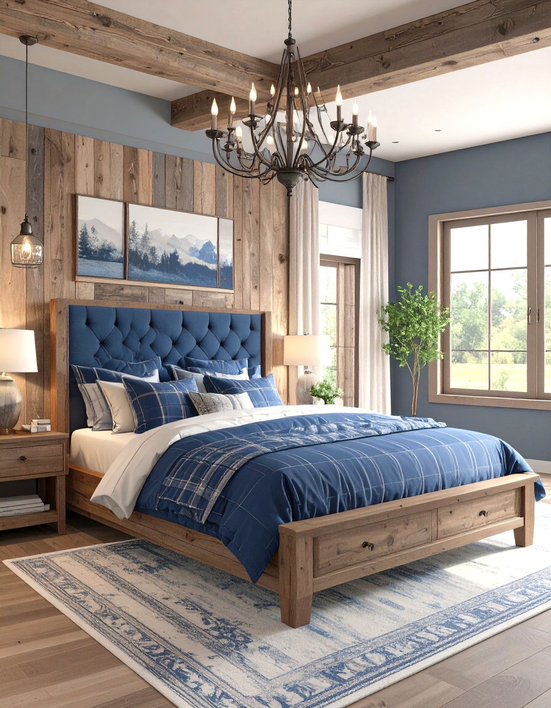A Rustic Charm Bedroom - 30 navy blue and grey bedroom ideas