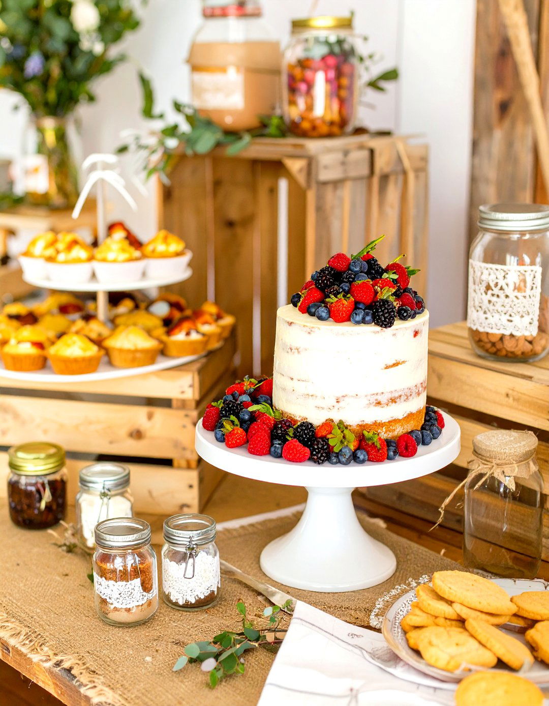 A Rustic Chic Burlap and Lace Sweets Bar - 30 baby shower dessert ideas