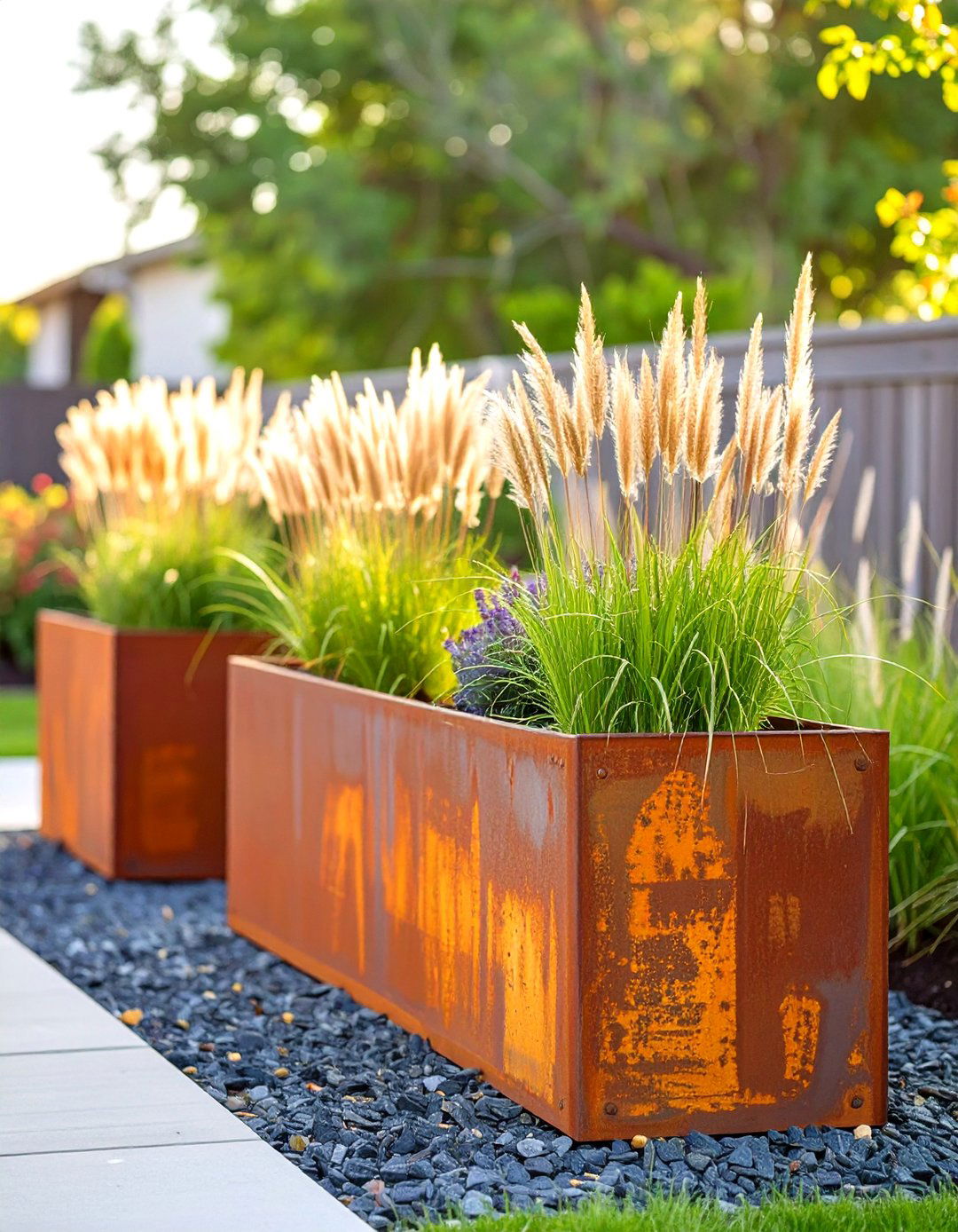 A Rustic Corten Steel Planter Garden - 30 small backyard ideas no grass