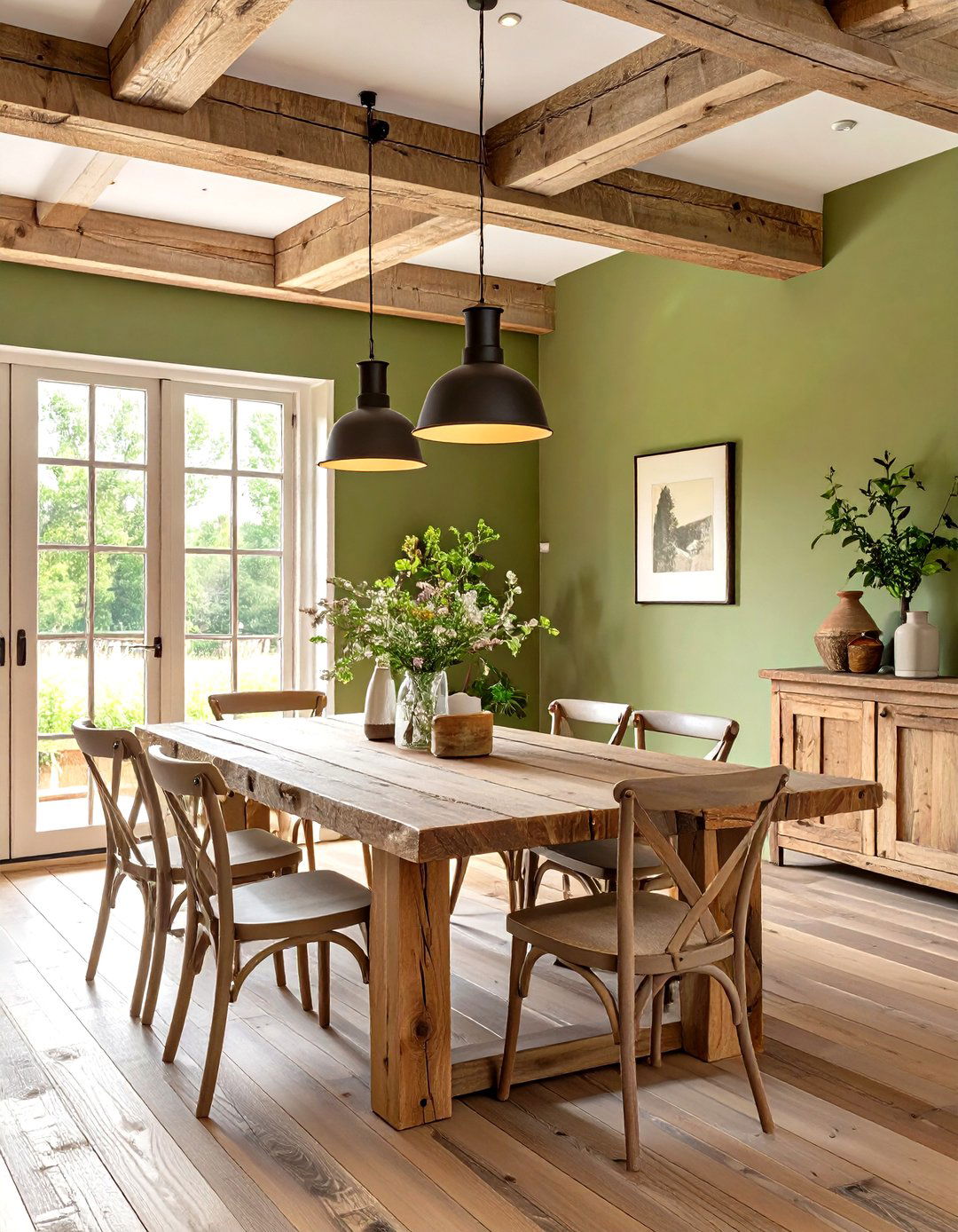 A Rustic Farmhouse Dining Room with Olive Tones - 30 green interior design ideas