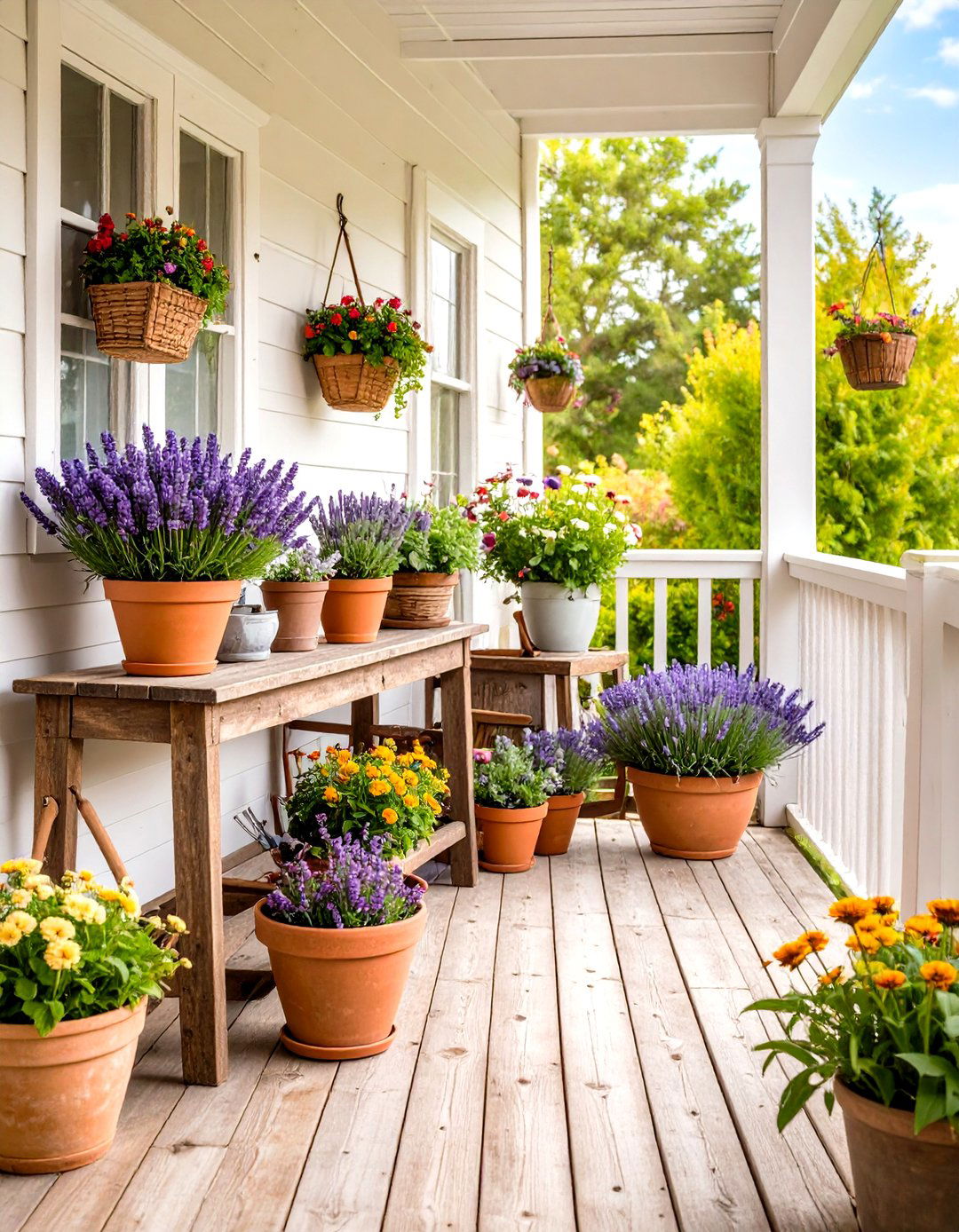 A Rustic Front Porch with a Potting Bench - 30 rustic front porch decorating ideas