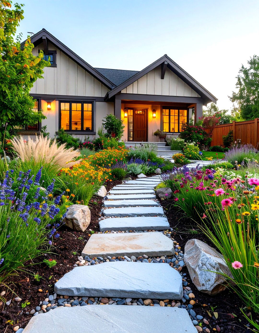 A Rustic Layered Berm Garden - 30 front yard privacy ideas