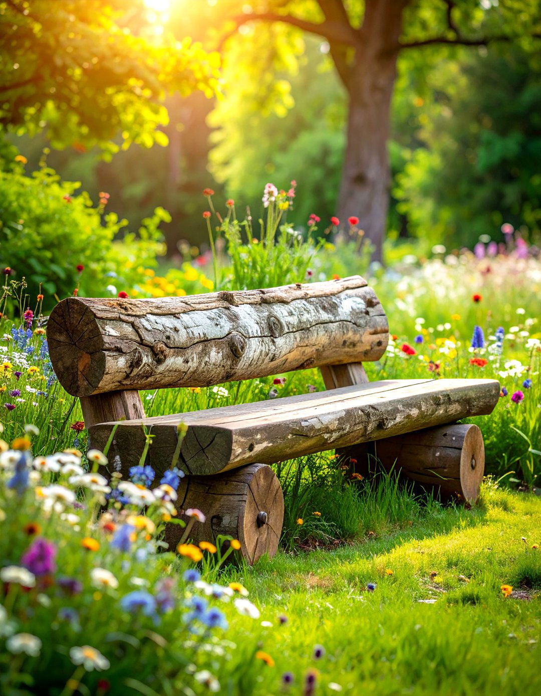 A Rustic Log Garden Bench - 30 garden bench ideas