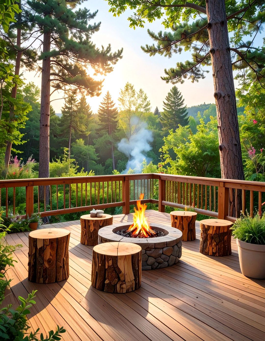 A Rustic Log Lounging Deck - 30 deck ideas on a budget