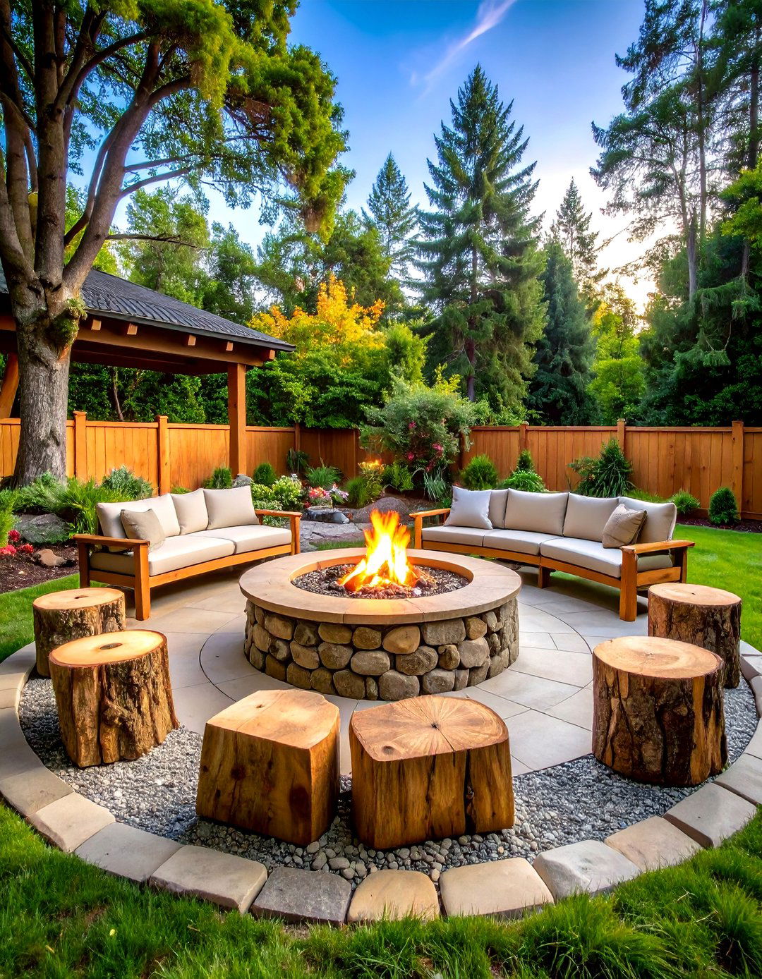 A Rustic Log Seating Arrangement - 30 backyard fire pit ideas landscaping on a budget