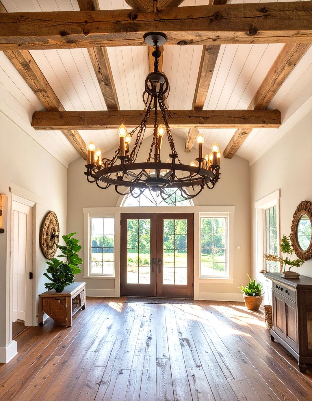 A Rustic Wagon Wheel Foyer Fixture - 30 foyer chandelier ideas