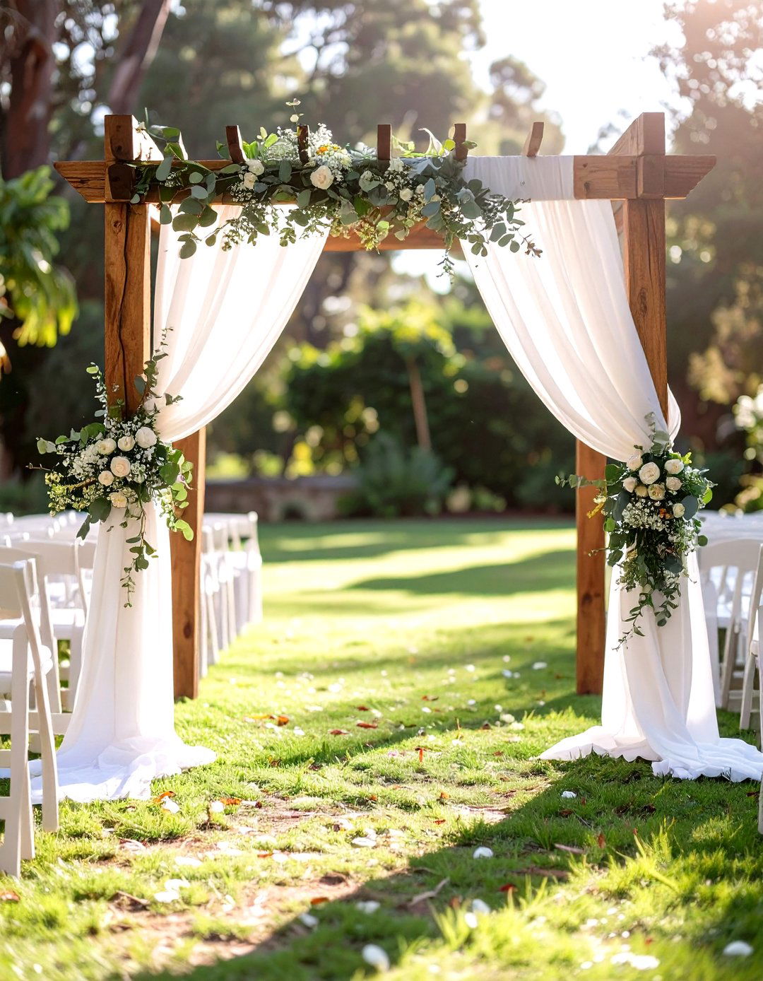 A Rustic Wooden Arch for a Backyard Ceremony - 30 small backyard wedding ideas
