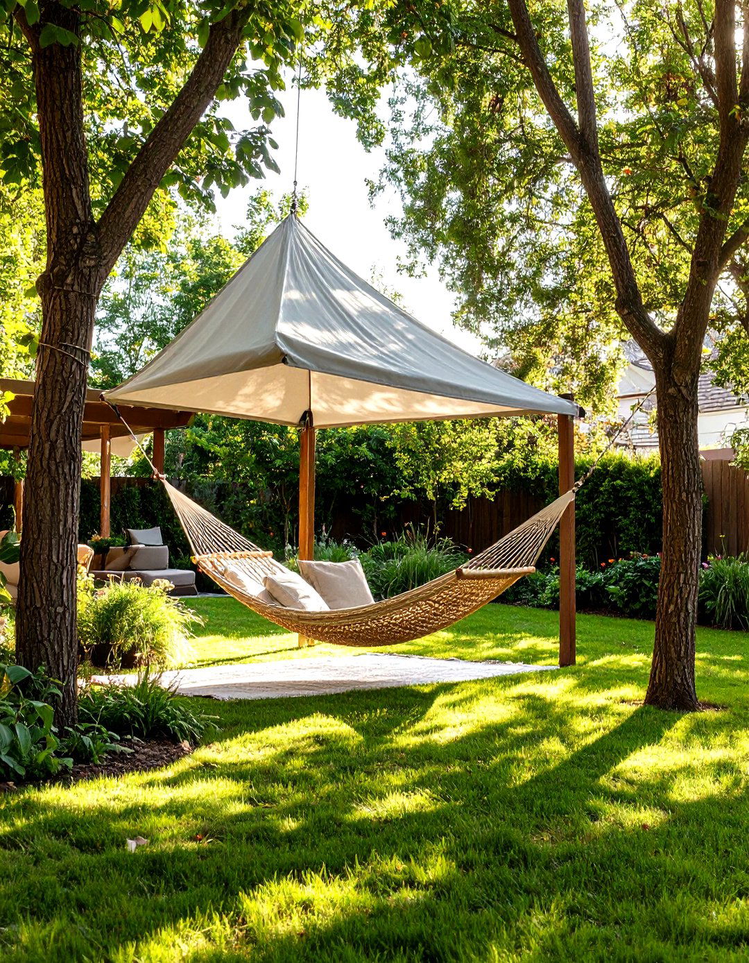A Sail Style Canopy Over a Hammock - 30 outdoor shade ideas
