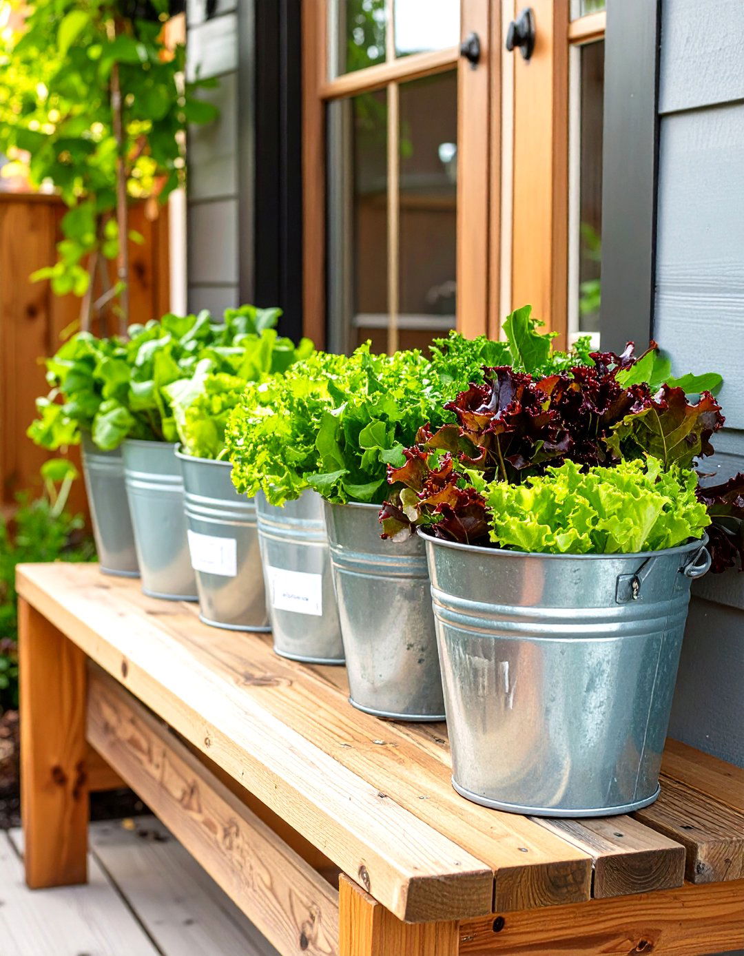 A Salad Greens Bucket Station - 30 bucket garden ideas