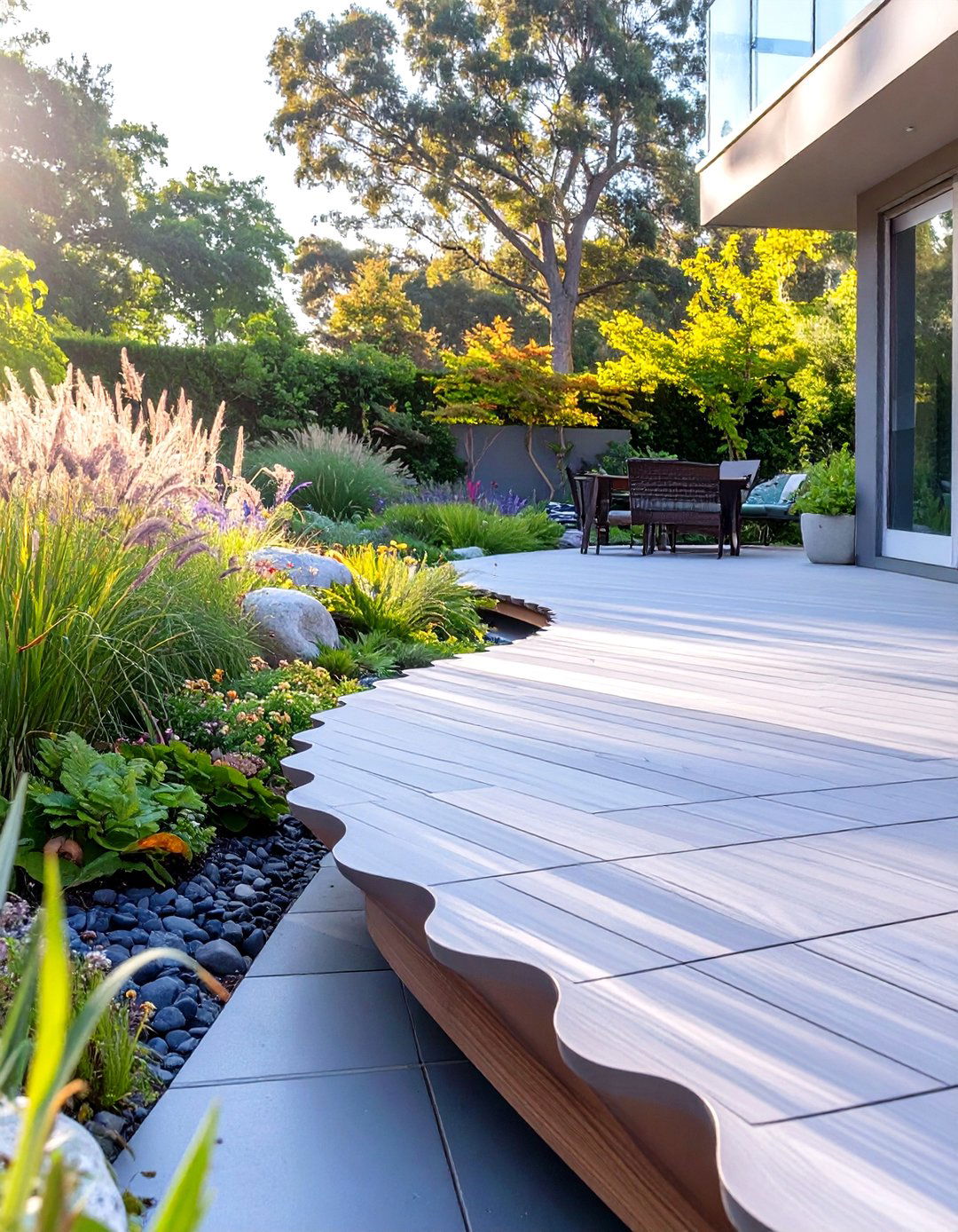 A Scalloped Edge Floating Deck - 30 low budget floating deck ideas