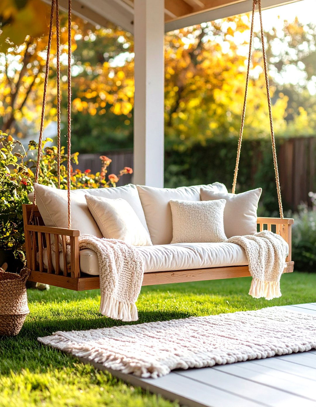 A Scandinavian Hygge Porch Swing - 30 front porch swing ideas