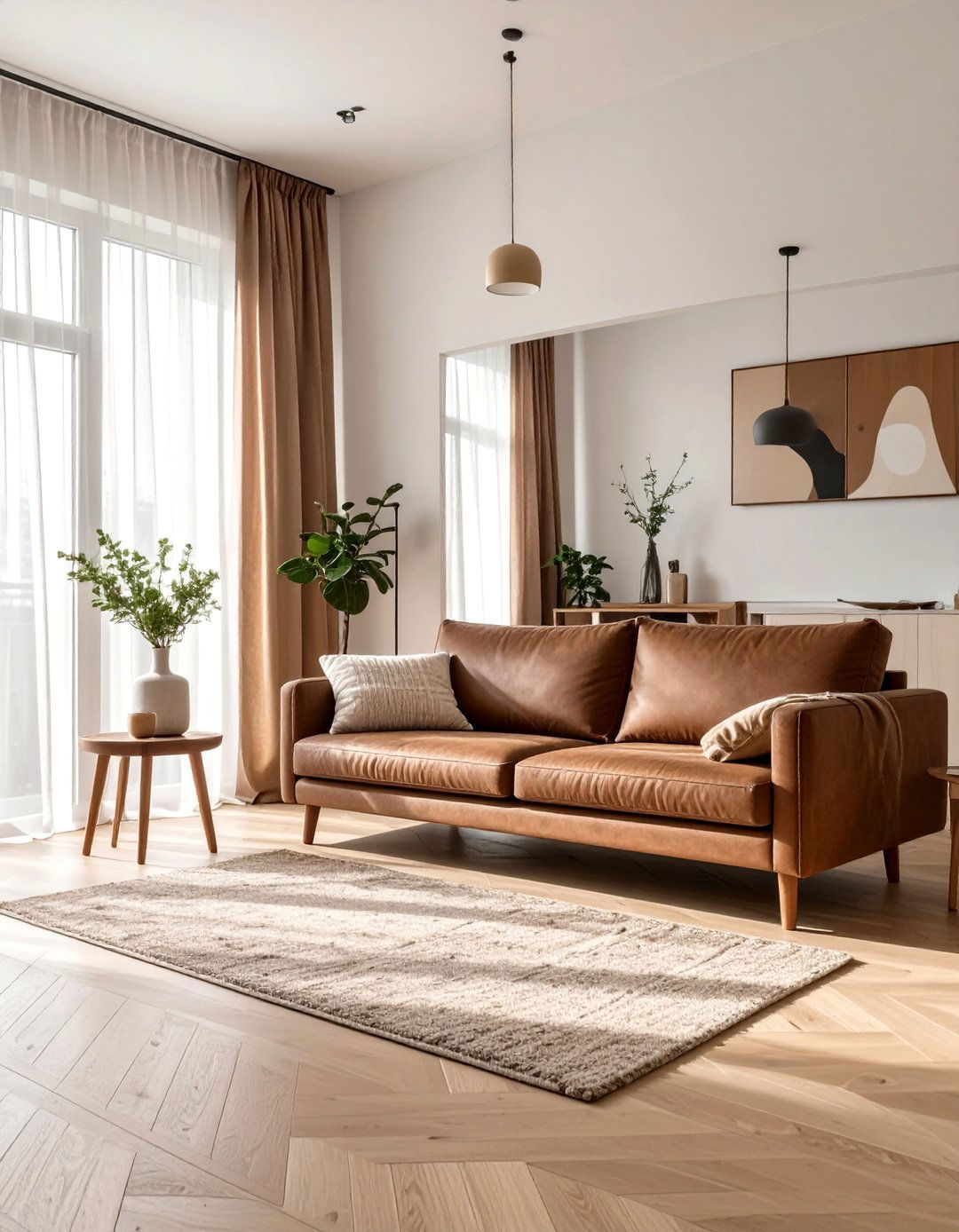 A Scandinavian Inspired Brown Sofa Living Room - 30 brown sofa living room ideas