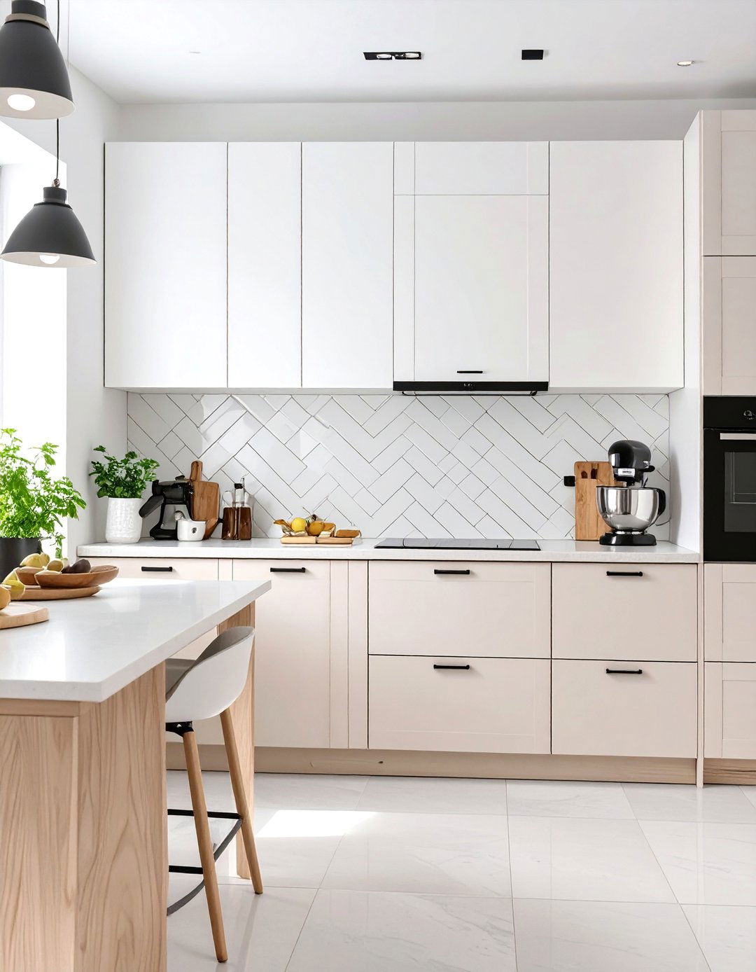 A Scandinavian Kitchen with Vertical Stack Tile - 30 backsplash ideas for kitchen