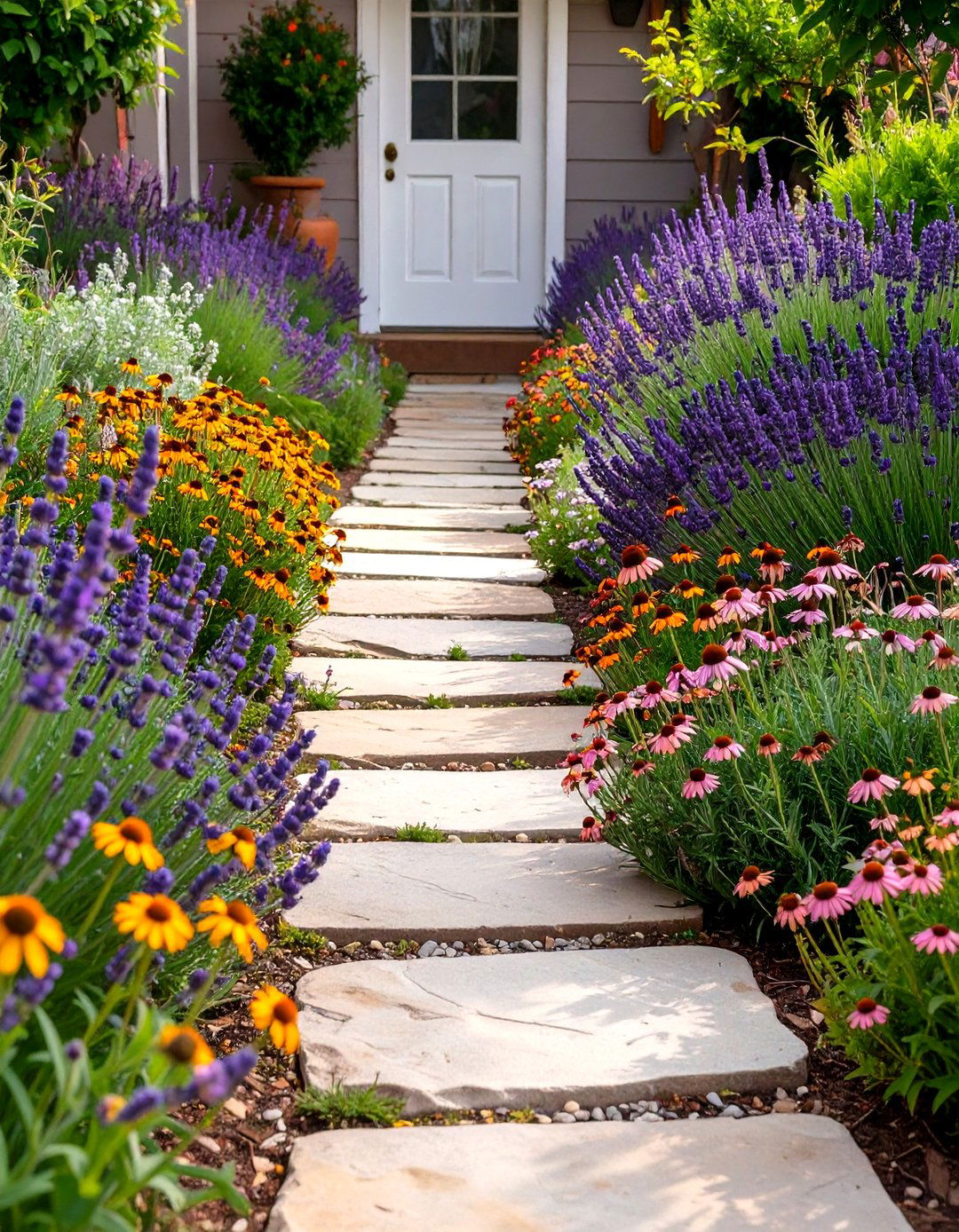 A Scented Coneflower Pathway Garden - 30 coneflower garden design ideas