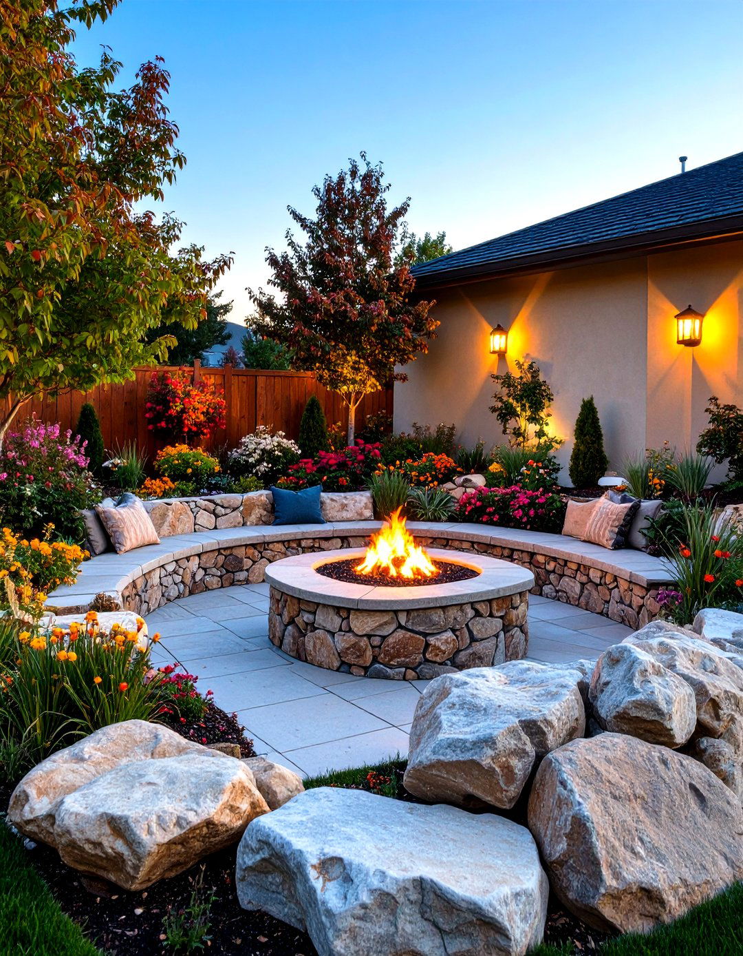 A Secluded Rock Enclosed Fire Pit - 30 landscaping ideas with rocks