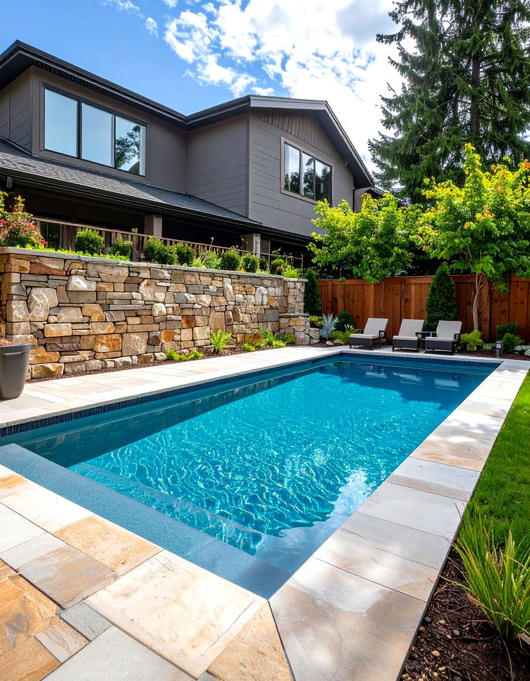 A Semi In Ground Pool for Sloped Yards - 30 pool ideas for small backyard