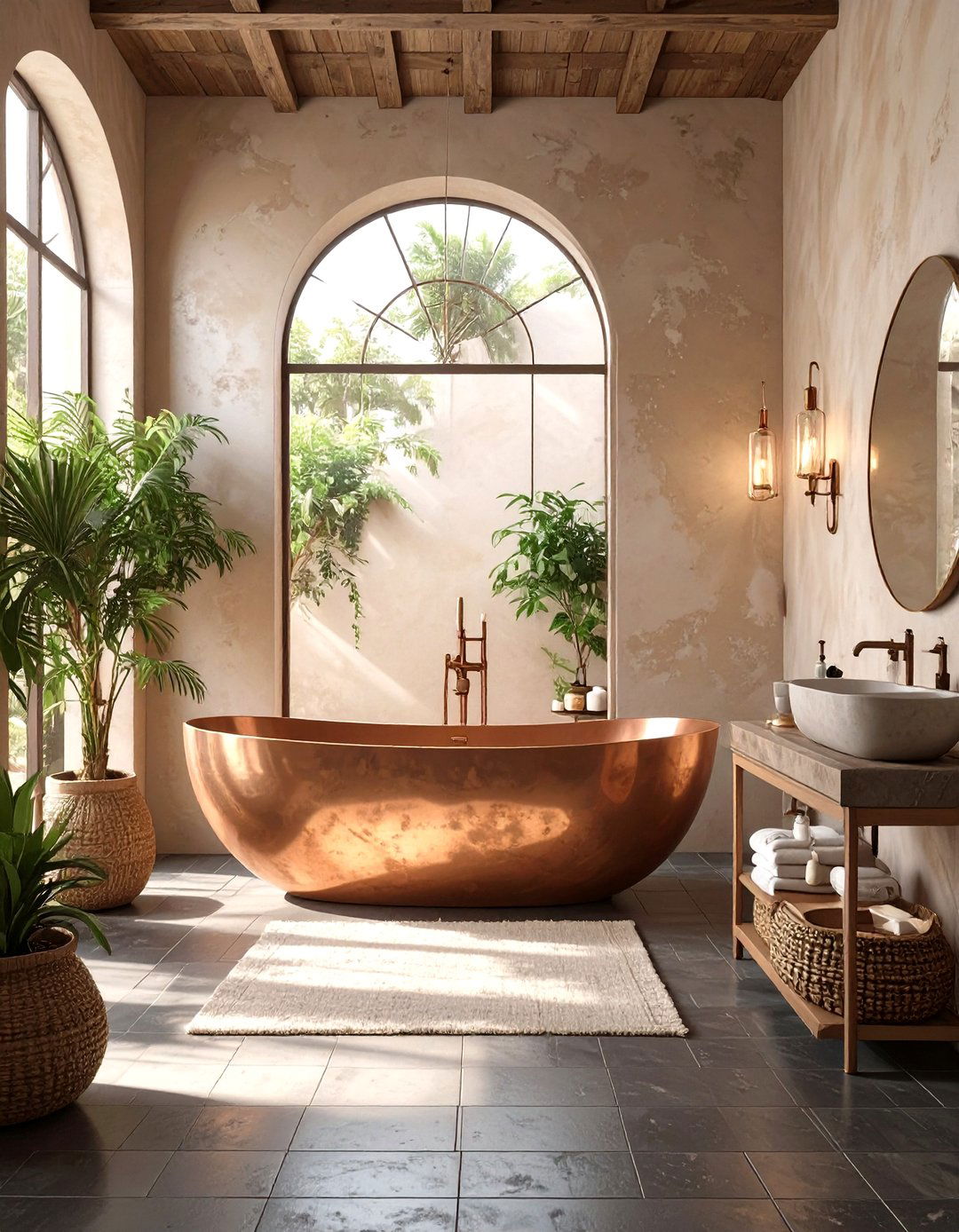 A Serene Bathroom with a Copper Bathtub - 30 mexican interior design ideas
