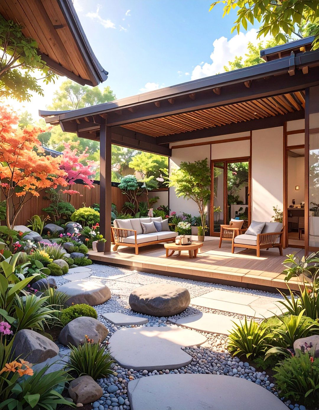 A Serene Zen Garden - 30 attached covered patio ideas