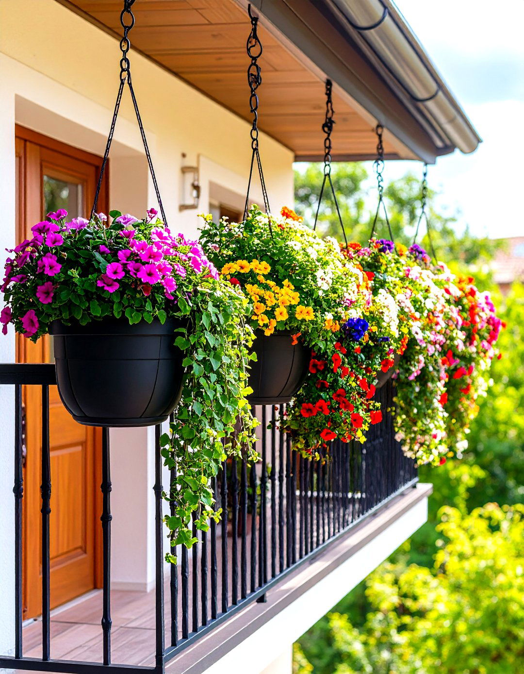 A Series of Hanging Planters - 30 patio privacy ideas
