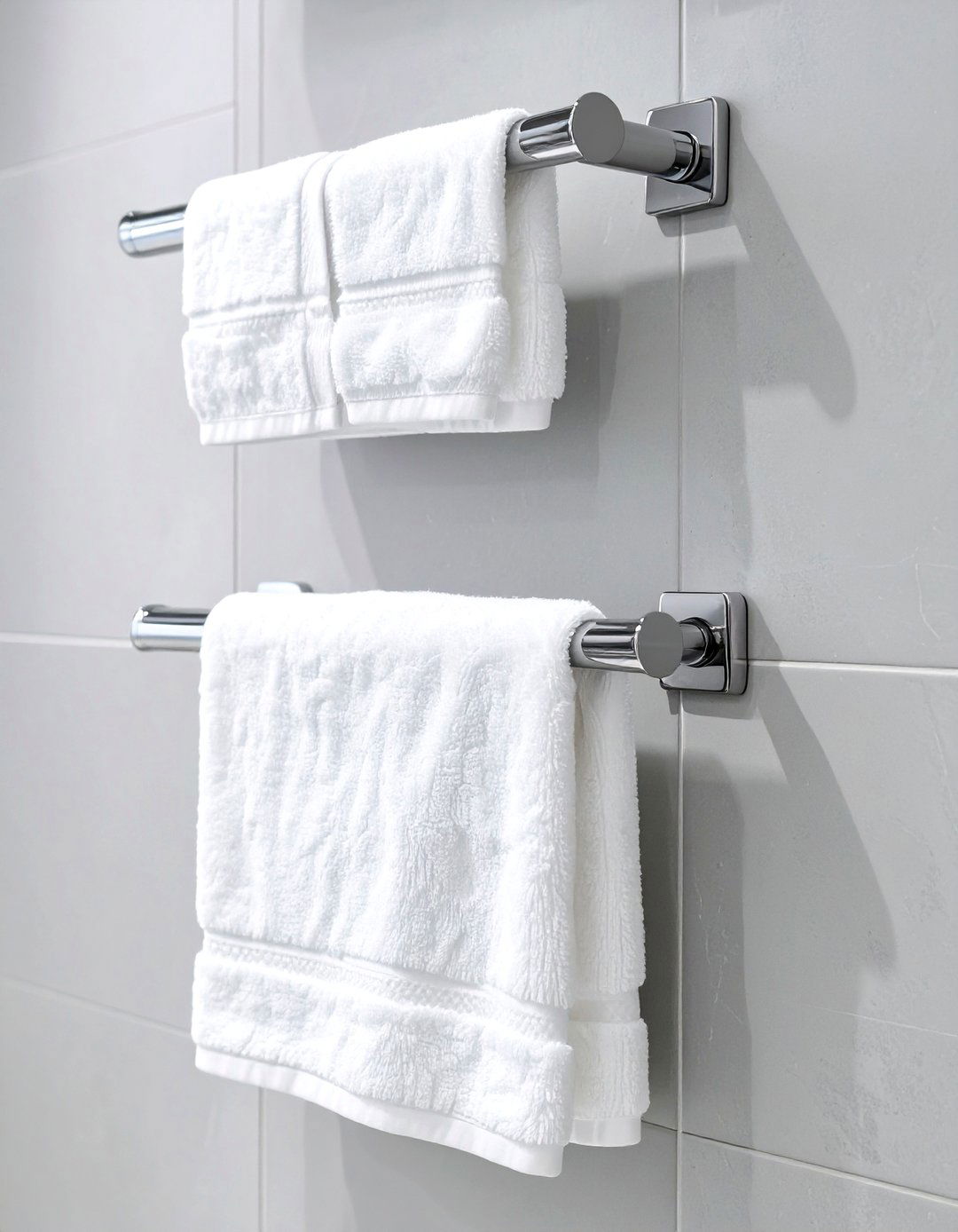 A Set of Staggered Towel Bars - 30 bathroom towel hanging ideas