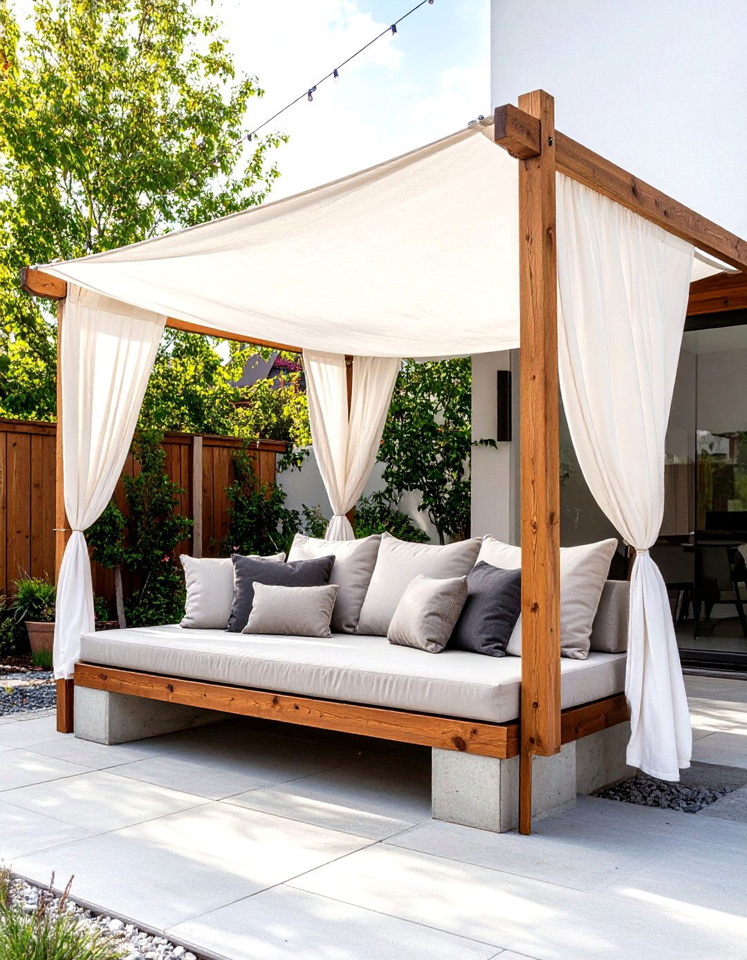 A Shaded Sailcloth Lounge - 30 backyard ideas on a budget
