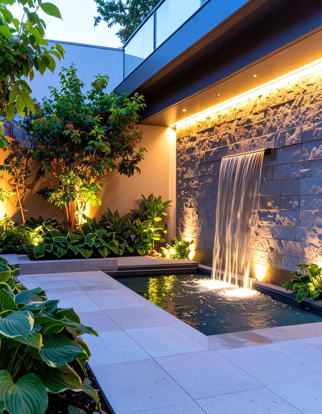 A Shady Courtyard with a Water Feature - 30 free online landscape design tool ideas