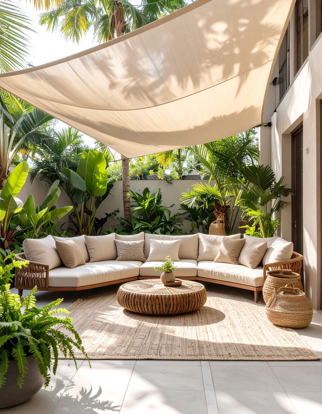 A Shady Sail Canopy Lounge Backyard - 30 cheap backyard ideas
