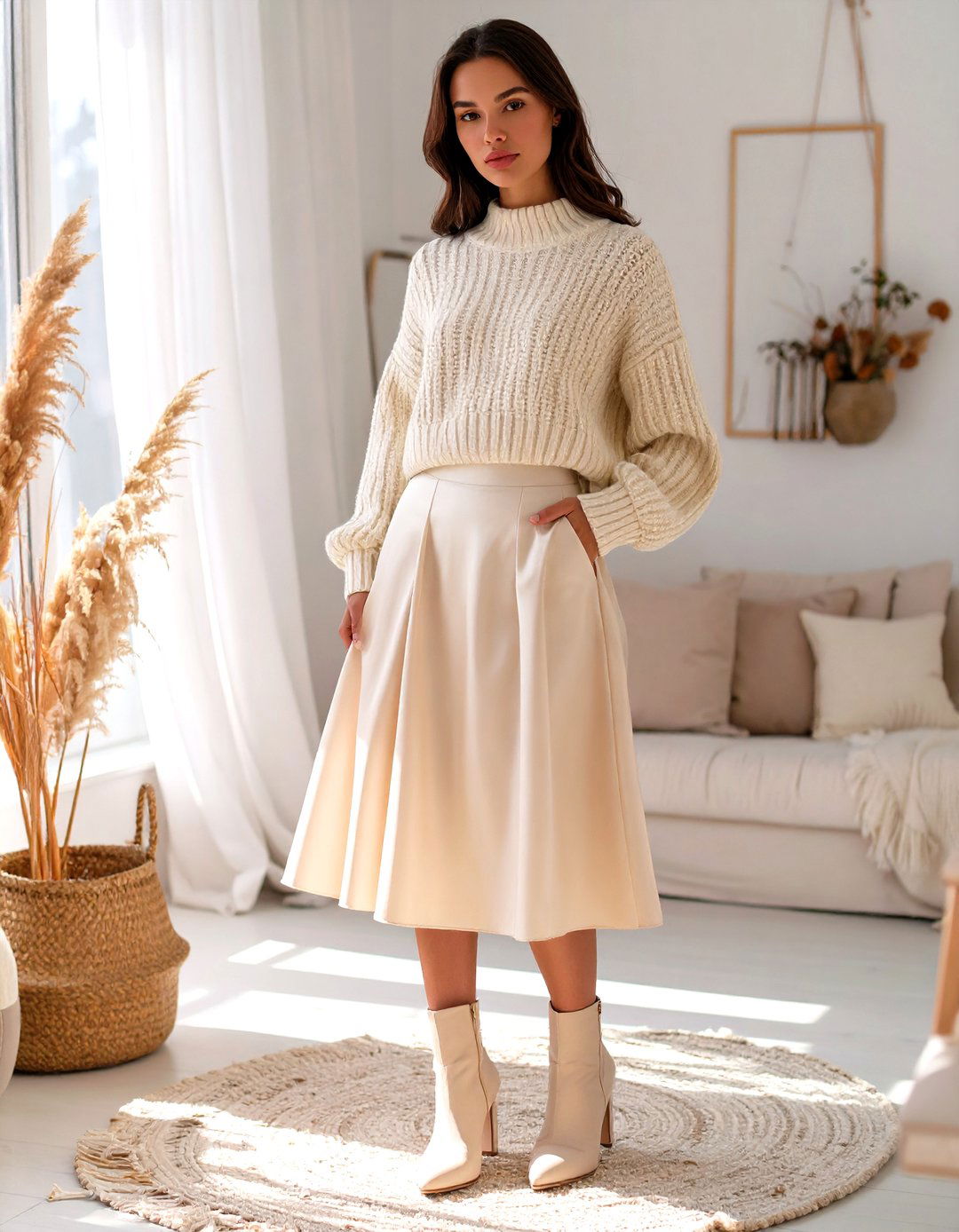 A Silky Slip Skirt with a Chunky Knit - 30 baby shower outfit ideas guest winter