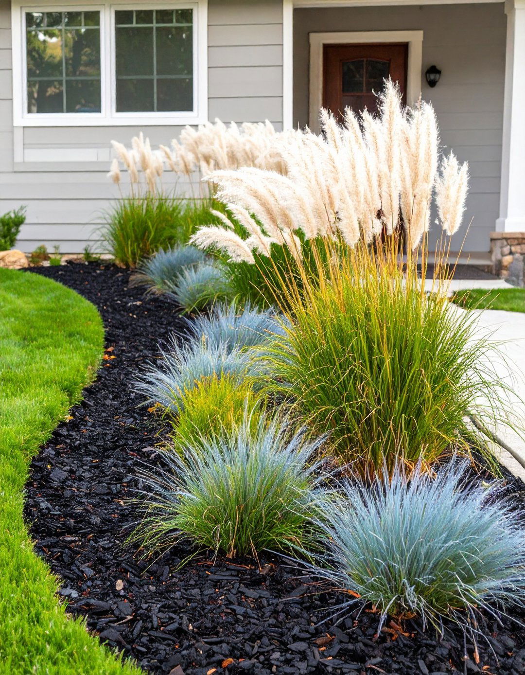 A Simple Berm with Ornamental Grasses - 30 budget cheap simple front yard landscaping ideas