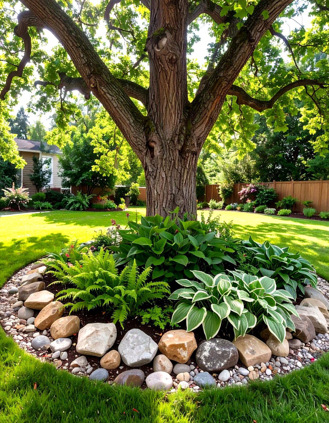 A Simple Circular Flower Bed Around a Tree - 30 simple front yard flower bed ideas