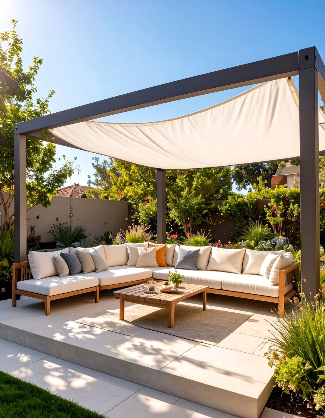 A Simple Fabric Canopy for Small Patio Shade - 30 small patio ideas on a budget