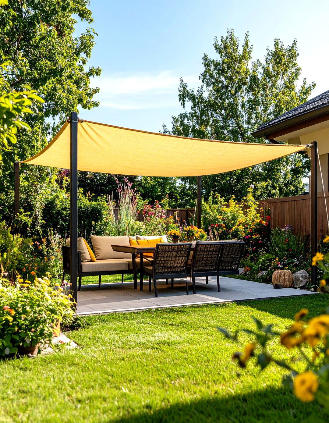A Simple Fabric Shade Rectangle - 30 patio shade ideas on a budget