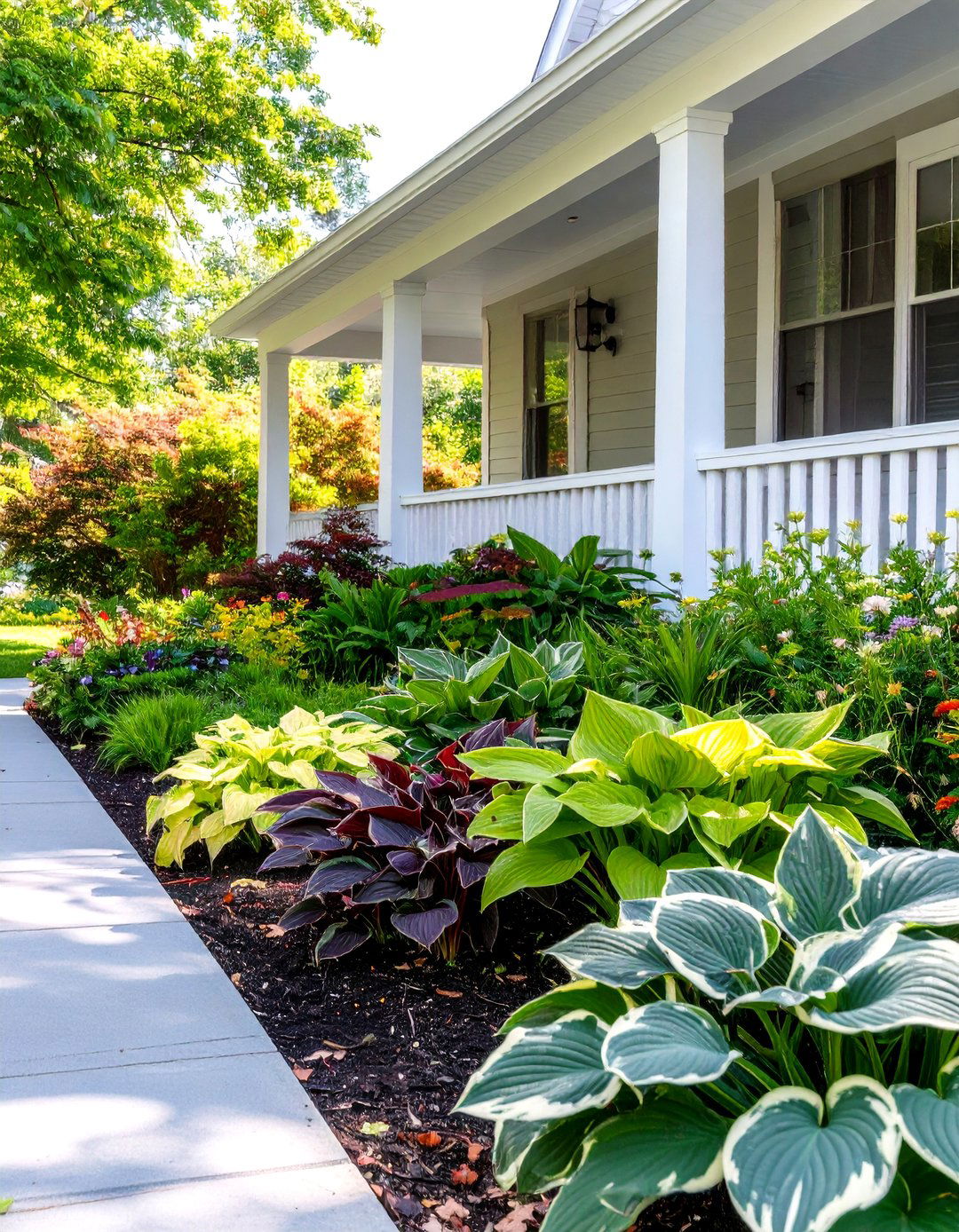 A Simple Garden Bed of Hostas - 30 small front porch landscaping ideas