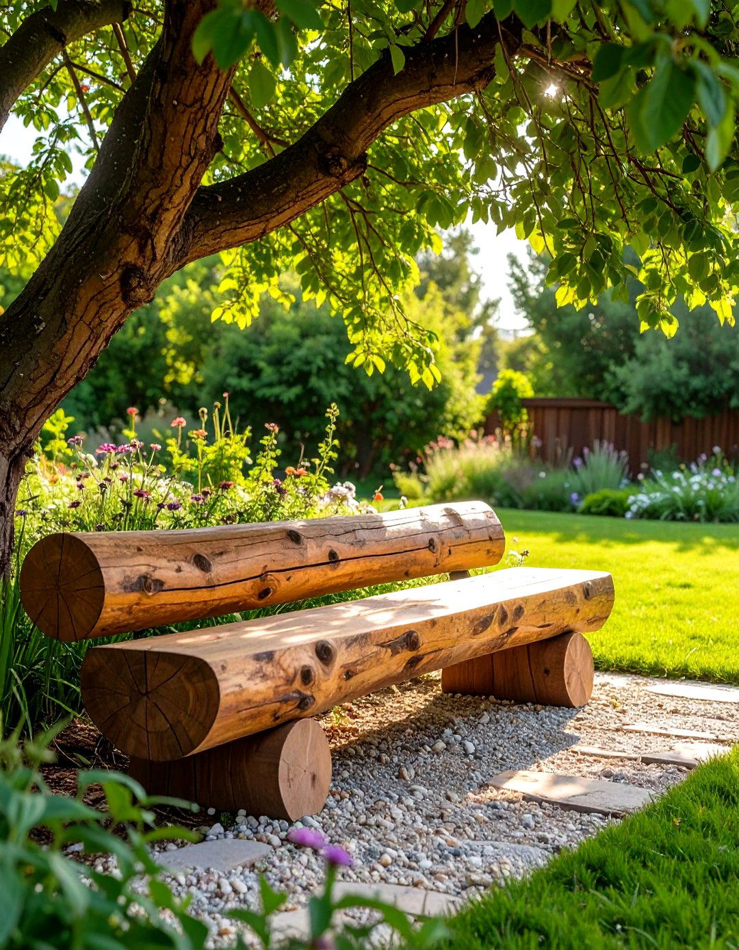 A Simple Log Bench for Seating - 30 simple garden ideas