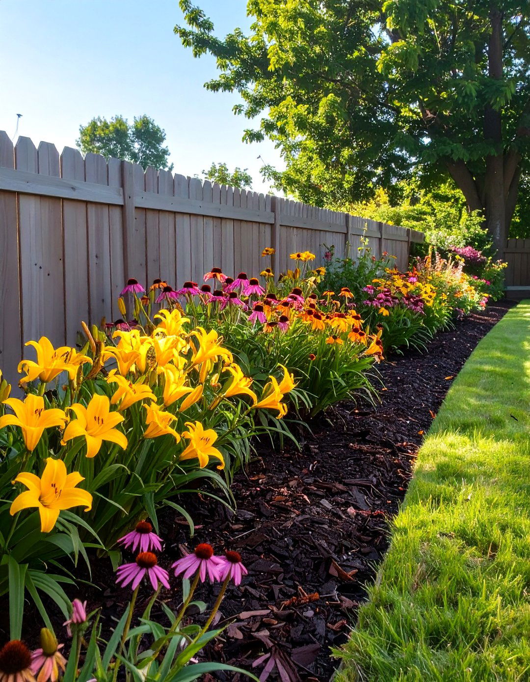 A Simple Mulch Bed with Perennials - 30 along fence simple backyard landscaping ideas
