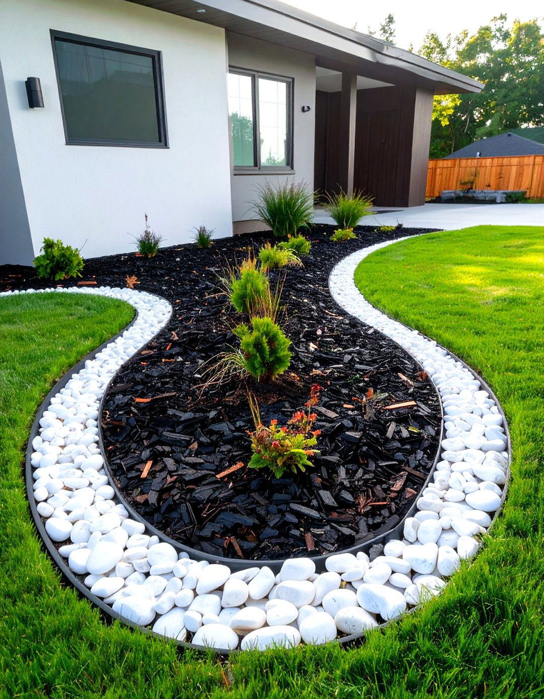 A Simple Mulch and Stone Bed - 30 cheap landscaping ideas