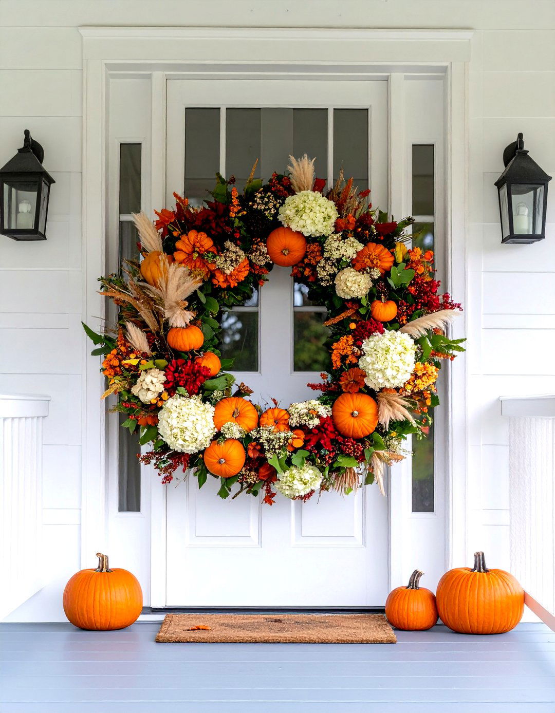 A Simple Porch with a Statement Wreath - 30 fall porch decorating ideas