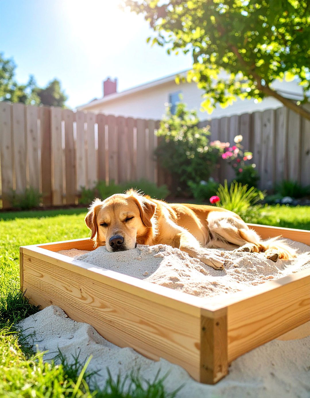 A Simple Sandbox for Sunbathing - 30 dog friendly backyard ideas on a budget