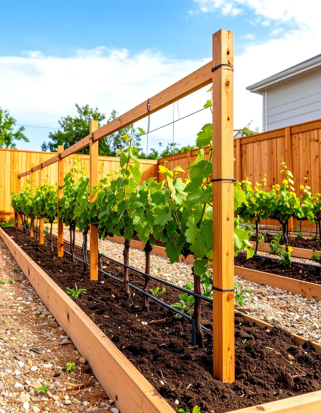 A Simple Stake and Twine Trellis - 30 easy backyard grape vine trellis designs