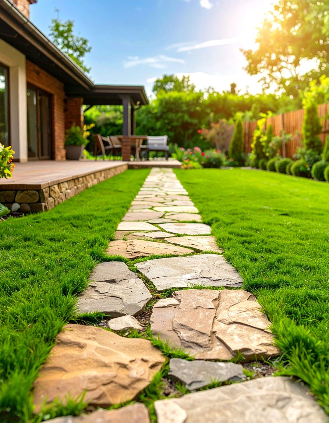 A Simple Stone Pathway to the Patio - 30 simple patio ideas
