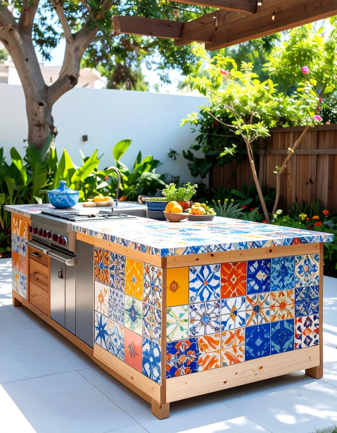 A Simple Tiled Countertop Outdoor Kitchen - 30 cheap simple outdoor kitchen ideas