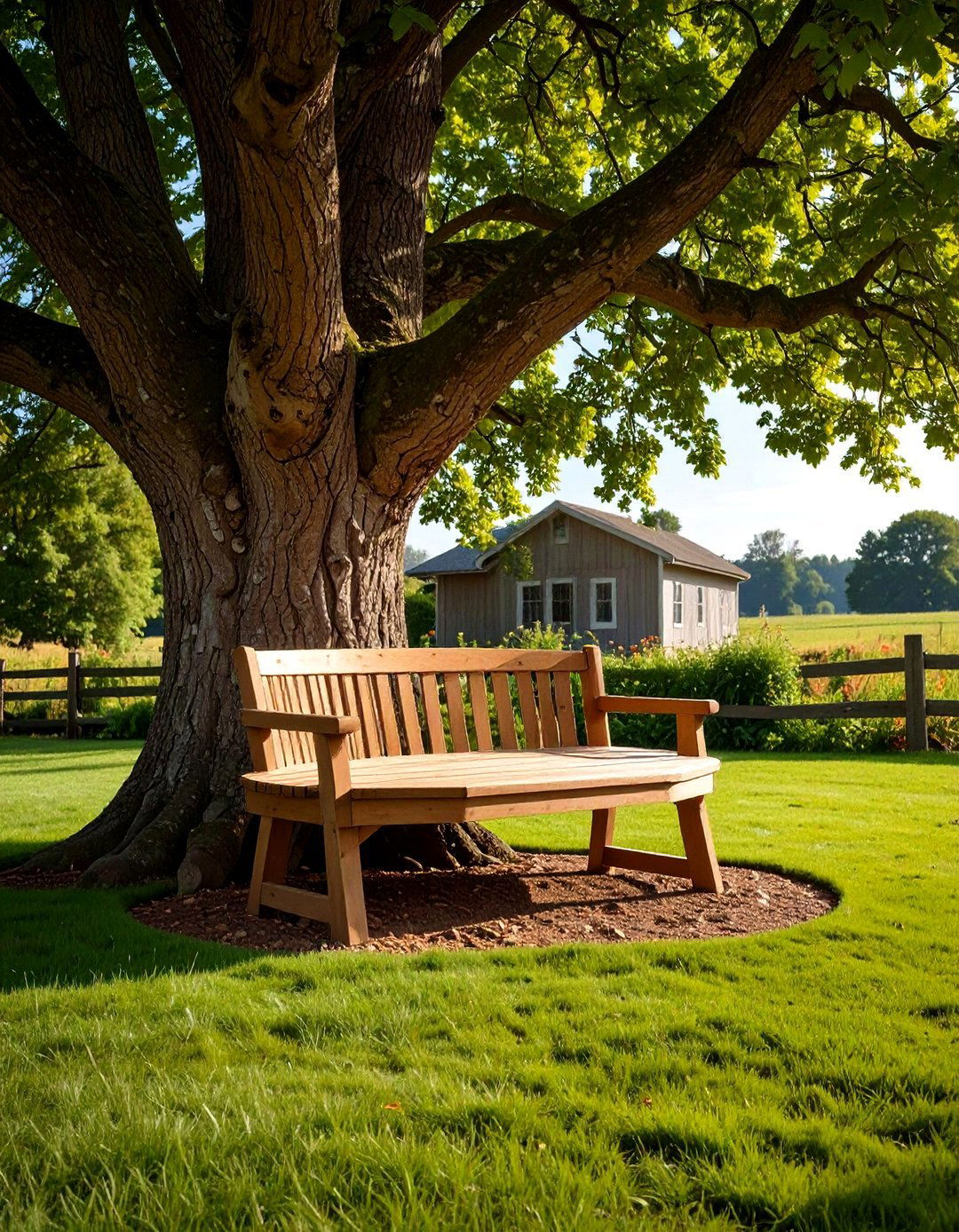 A Simple Tree Ring Bench - 30 farmhouse landscaping ideas