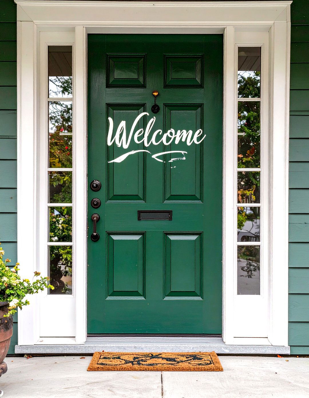 A Simple Welcome Decal for the Front Door - 30 small front porch ideas on a budget