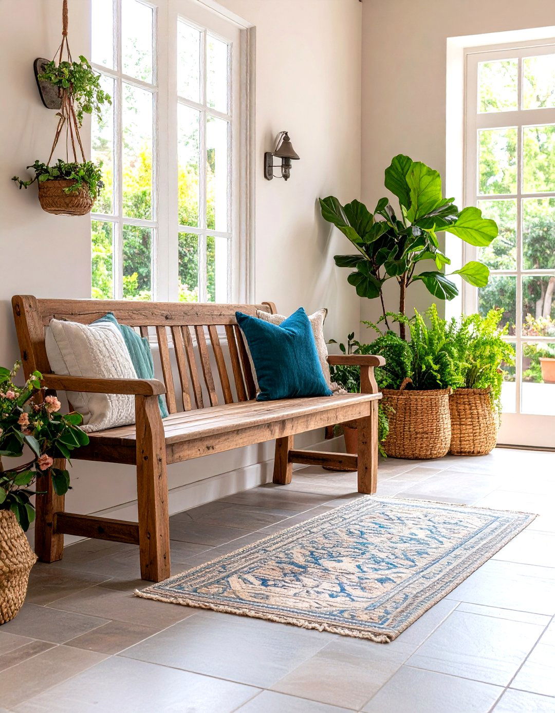 A Simple Wooden Bench in the Entryway - 30 rustic home decor ideas