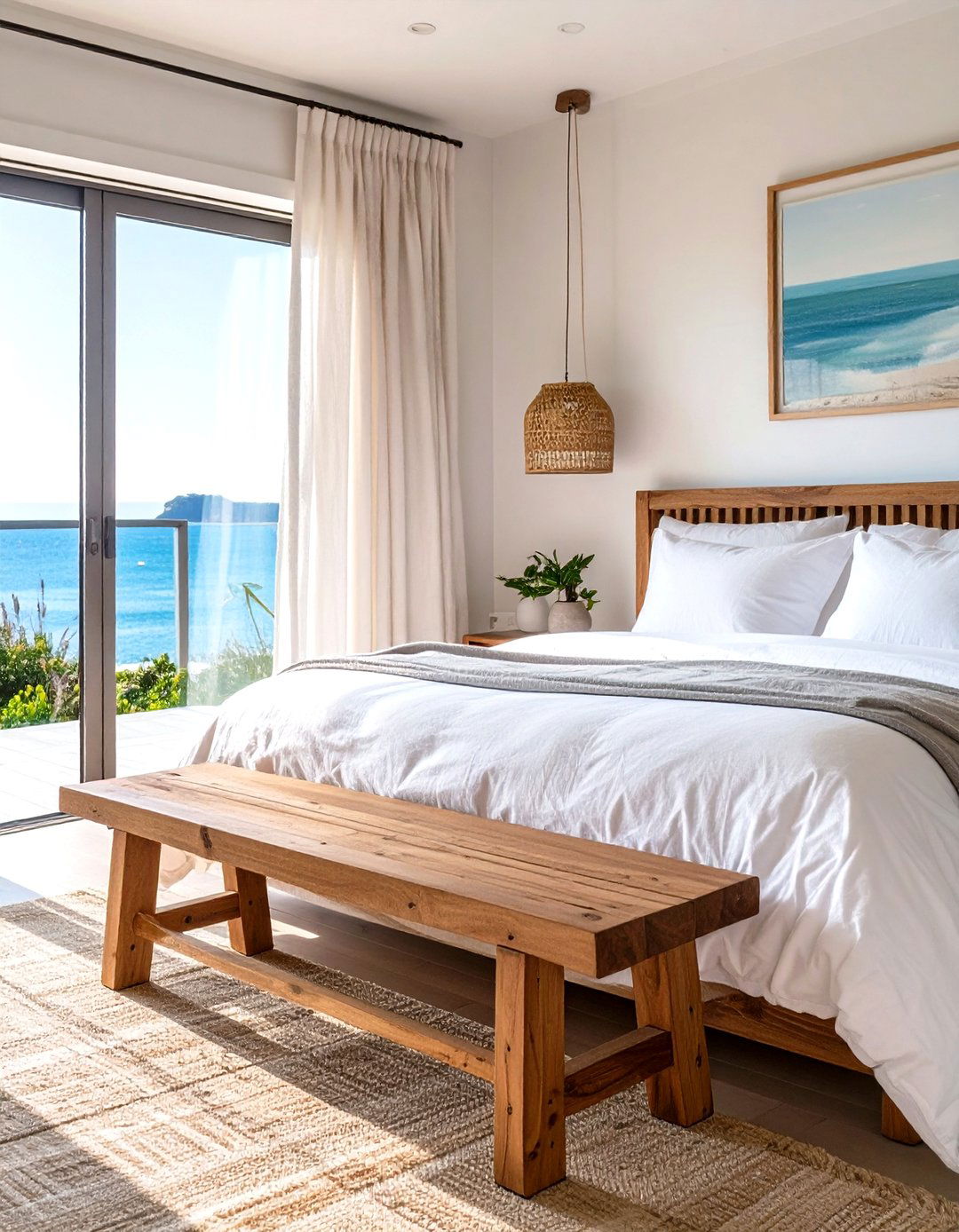 A Simple Wooden Bench - 30 seaside modern coastal bedroom ideas